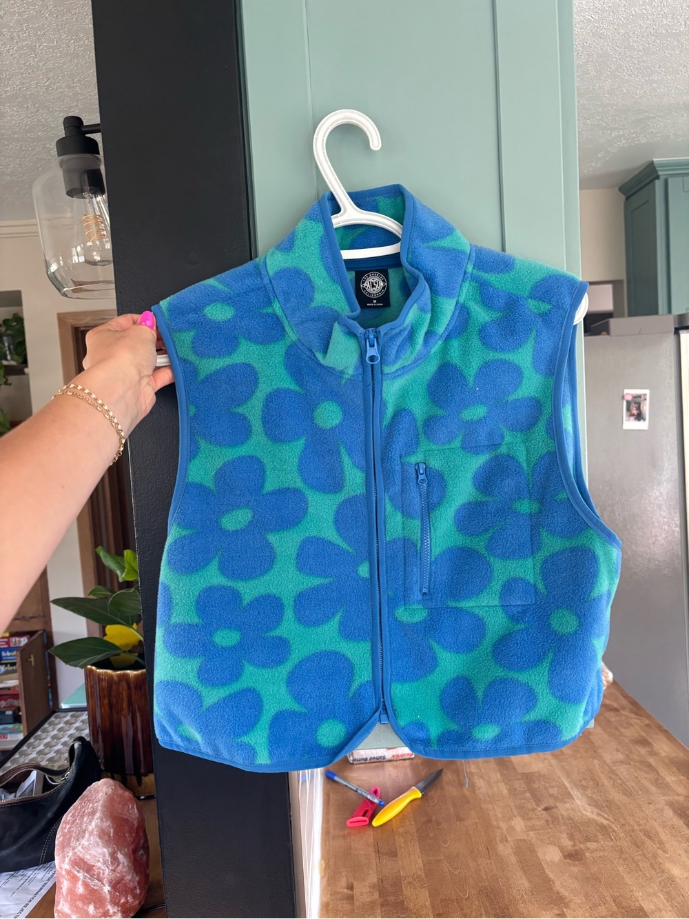 PacSun Blue & Teal Floral Fleece Vest